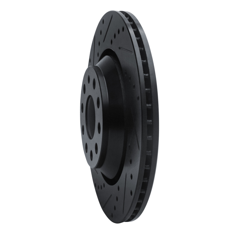 Audi S3 Brake Rotor (1) - Rear Left - R1 Concepts - Drilled & Slotted - Black - `06-`25